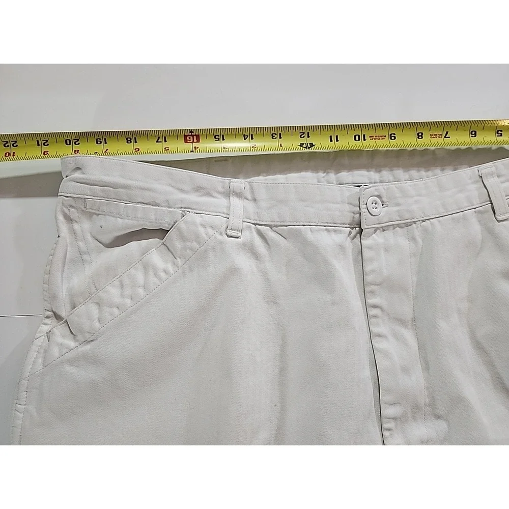 Vtg 90's Polo Ralph Lauren Dungarees White Canvas Workwear Utility Pants‎ 41X29